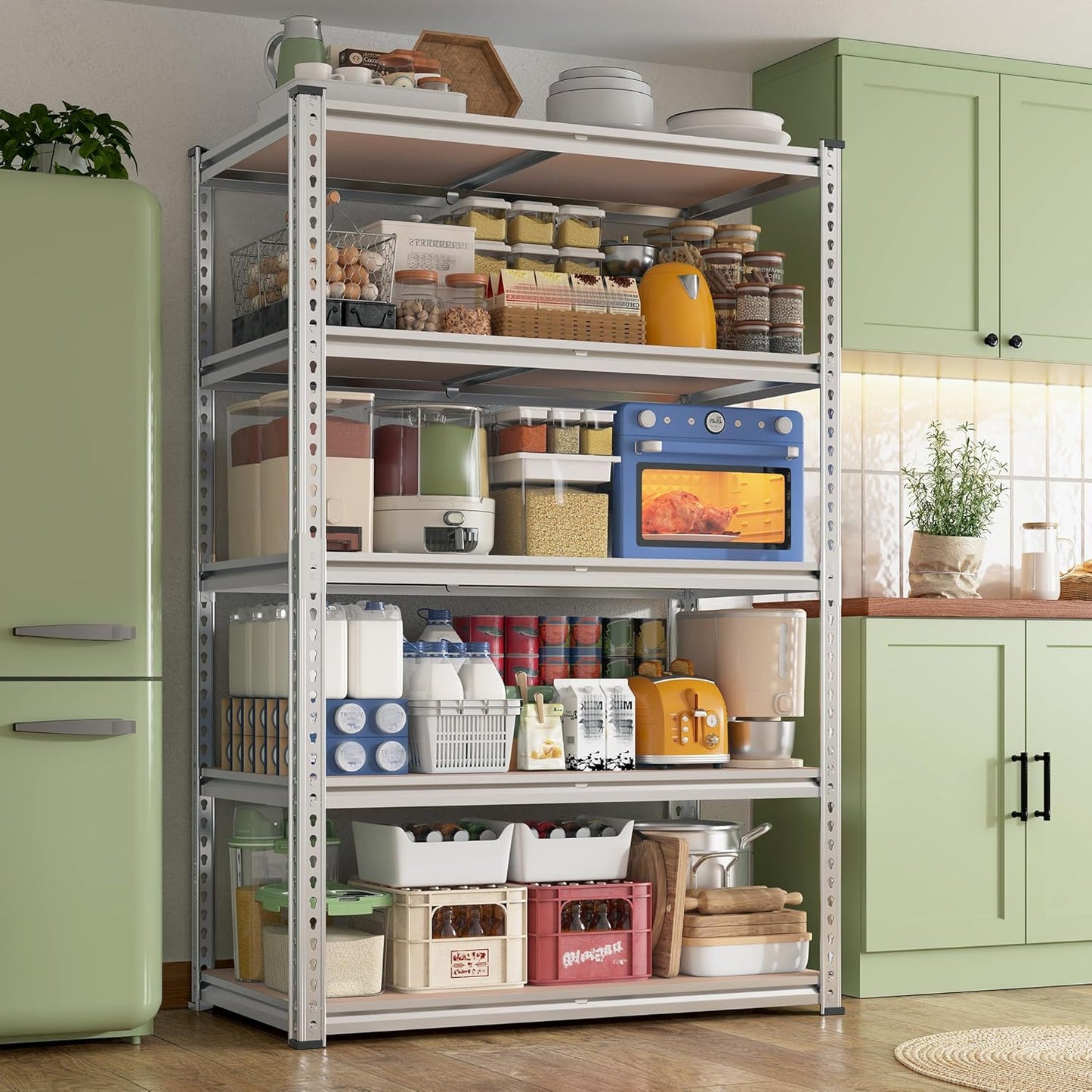 REIBII 2020LBS Garage Shelving Heavy Duty 5-Tier Storage Shelves Adjustable Metal Shelving for Warehouse, Basement, Easy Assembly, 72" H x 35.55" W x 16" D, Galvanized