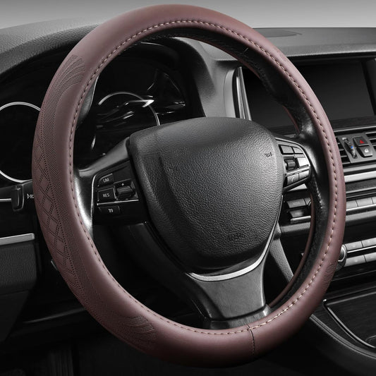 【2025 Model】 Breathable Soft Leather Car Steering Wheel Cover for Men Women, Non-Slip, Comfortable,Universal 15 inches Steering Wheels, Brown