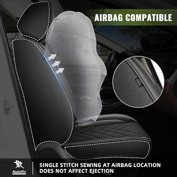 AOMSAZTO Front Seat Covers Fit for Nissan Maxima 2011-2023 Waterproof Faux Leather Car Seat Cover Compatible with Airbag(2PCS Front, Black&Grey)