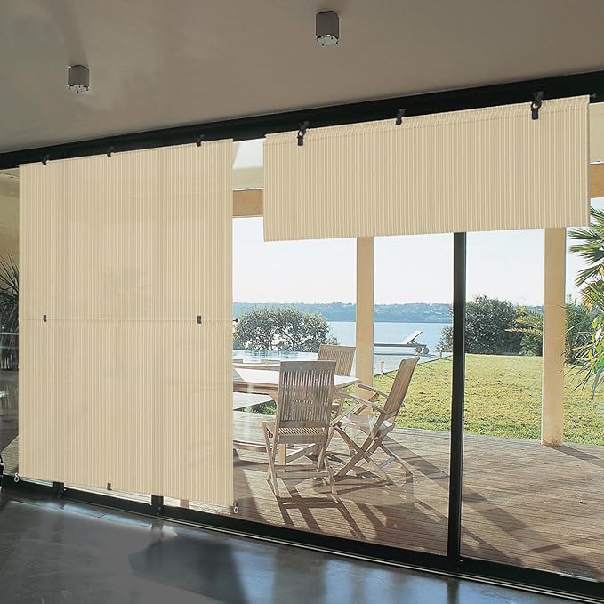 Bynbbur 6'W x 13'H Outdoor Patio Shades Foldable Roller Blinds, 220 GSM Sun Shade Roll Up Porch Screens Exterior Shade Cloth for Deck Pergola Backyard, Beige