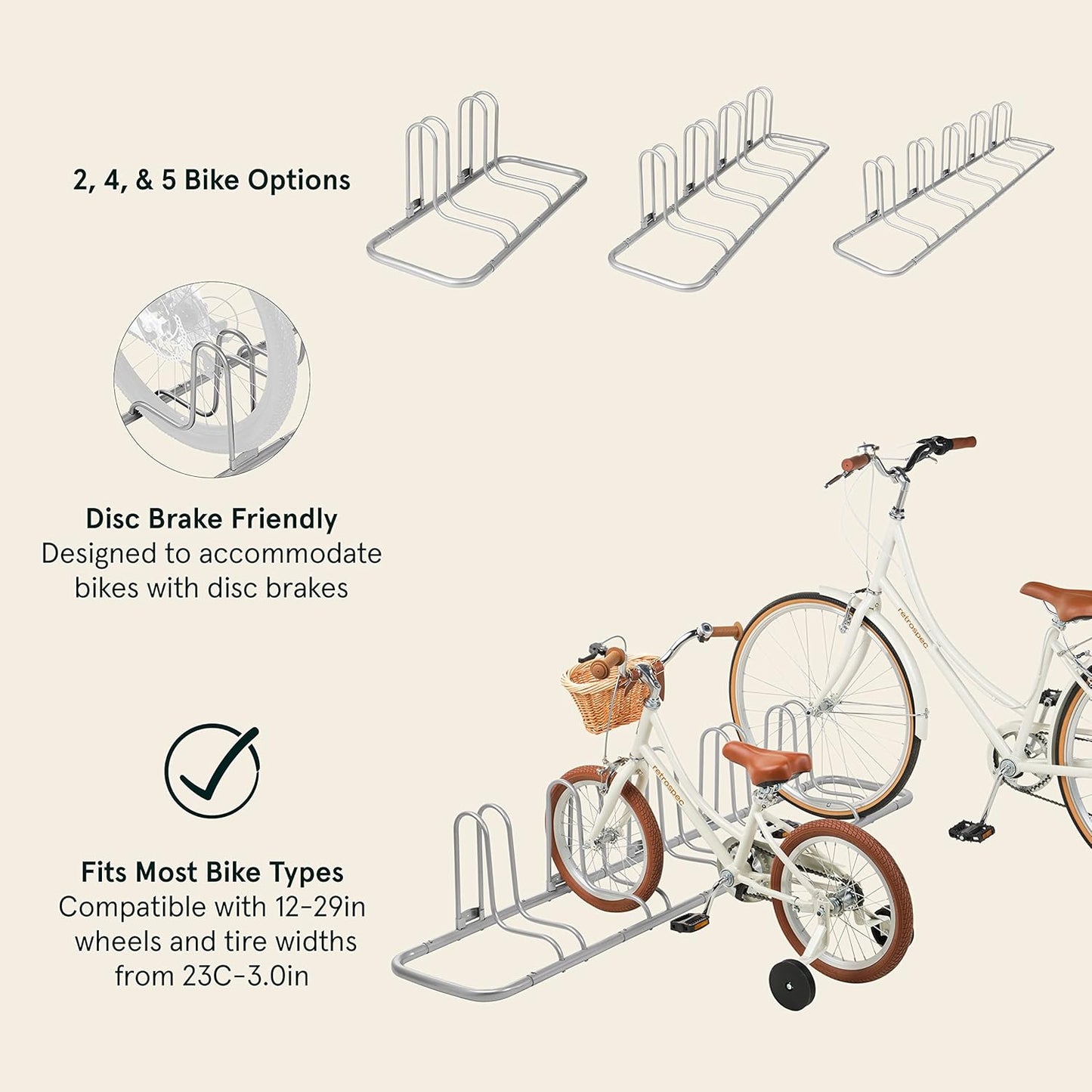 Retrospec Stash Rack 2, 4 & 5 Bike Floor Stand Bicycle Storage Organizer for Mountain Bike, Road Bike, Weather Resistant Fine Powder Steel Coating Fits Wheels up to 3"
