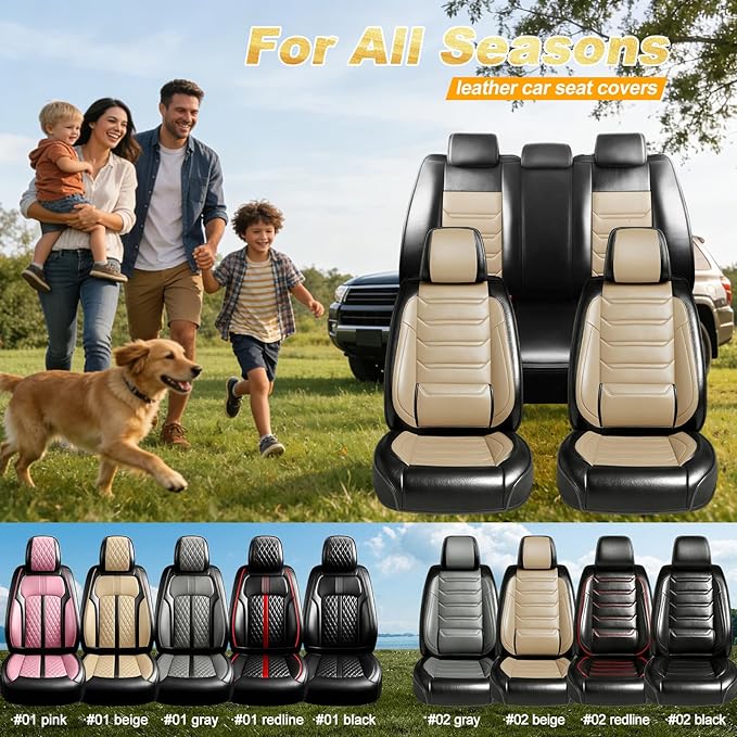 Fit Blazer Car Seat Covers for Select Chevrolet/Chevy Blazer 2019-2026, Premium Full Coverage Leather, Airbag Compatible, Waterproof All Weather Seat Cushion Protector, Full Set, Black+Beige