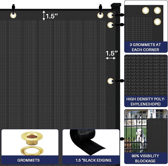 Windscreen4less Privacy Fence Screen Heavy Duty Windscreen Fencing Mesh Fabric Shade Net Cover with Brass Grommtes for Outdoor Wall Garden Yard Pool Deck, 8'x251' Black
