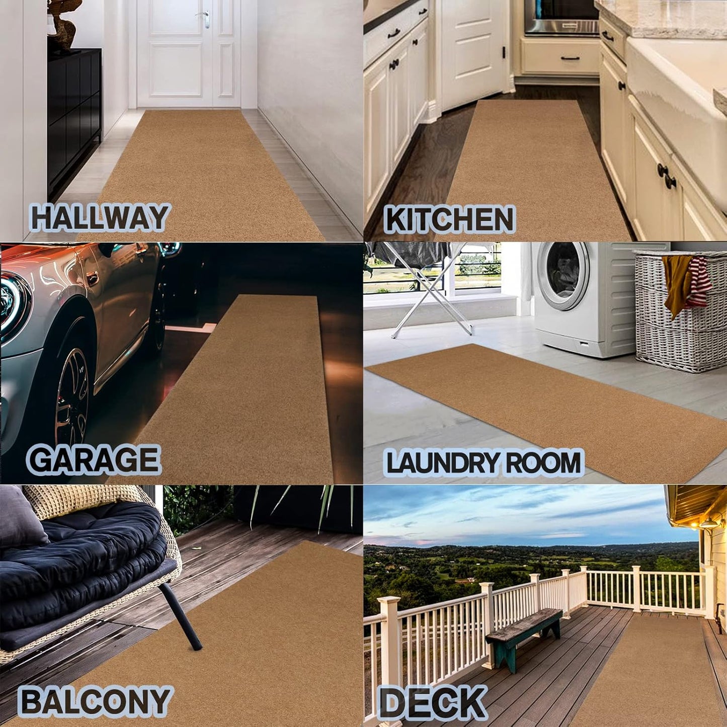 Custom Size Backed Non-Slip Area Rugs Runner, Easy Clean, Waterproof Runner Rugs for Hallway Entryway, Kitchen, Laundry, 4FT x 51FT, Beige