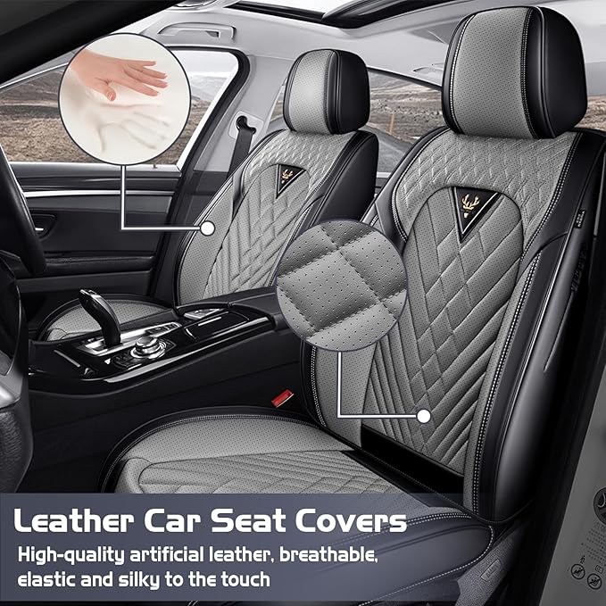 Truck Seat Covers for Ram 3500 2009-2026, Waterproof Premium Leather Full Coverage Car Seat Cover, Muscle Sport Style Auto Interior Seat Cover Sets (Front Set/Black Gray)