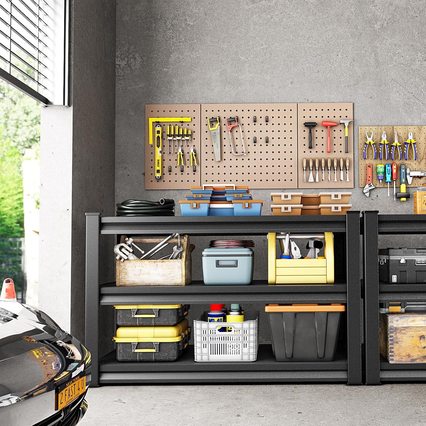 Garage Storage Shelves Heavy Duty, 40”W Shelving Units and Storage Rack, 1500LBS Loads Shelving Units, Adjustable 3-Tier Metal Shelves for Industrial Storage, 40”W×16”D×36”H,Black