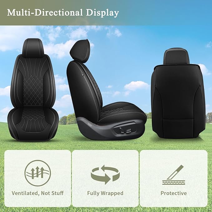 Car Seat Covers Front Pair for Toyota Avalon 2001-2025 2026: Breathable Perforated Leather Seat Cover (Black)