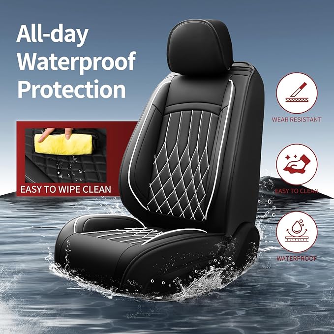 Fit TSX Car Seat Covers for Acura TSX 2003-2014 - Premium Leather, Waterproof, All-Weather, Airbag Compatible, Anti-Slip, Breathable, Easy Install, Seat Protectors, Full Set, Whiteline
