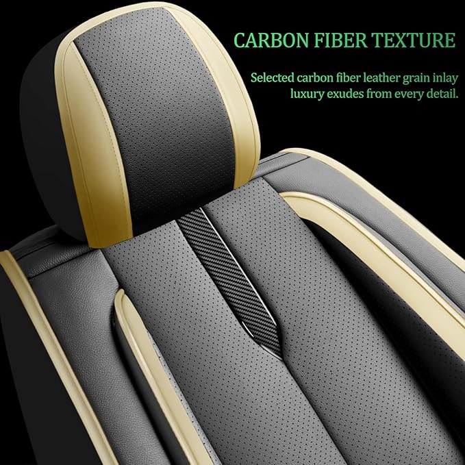 Fit Fj Cruiser Car Seat Covers for Toyota Fj Cruiser 2007-2013 2014 -Upgraded Premium Waterproof & Breathable Leather,Airbag Compatible,All-Weather Seat Cushion Protector,Full Set,Black-Beige
