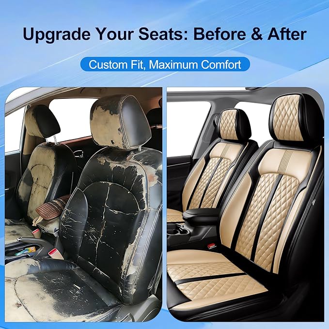 Fit Insight Car Seat Covers for Honda Insight 2010-2022 Premium Leather, Airbag Compatible, Scratch-Resistant, Waterproof All Weather Seat Protector, Airbag Compatible, Front Pair Black+Beige