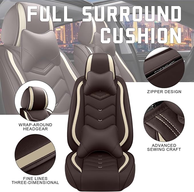 CTDS Car Seat Covers for Honda HR-V 2016-2026, Stylish Sport Seat Cover, Premium Nappa Leather Car Seat Cover. Automobile Seat Covers Sets.(Luxury 5 Seats/Coffee Color)