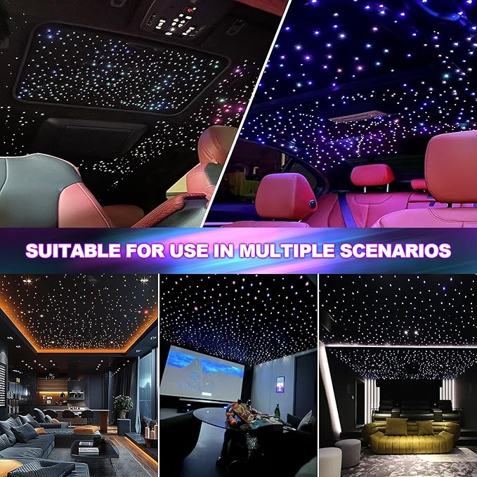 36W 4-Color RGBW Car Starlight Headliner Kit, 1200pcs0.03in13.1ft, Twinkle & Sound Activate 4-Port Fiber Optic Light Engine with Bluetooth APP&Remote Control, Star Lights for Car and Home