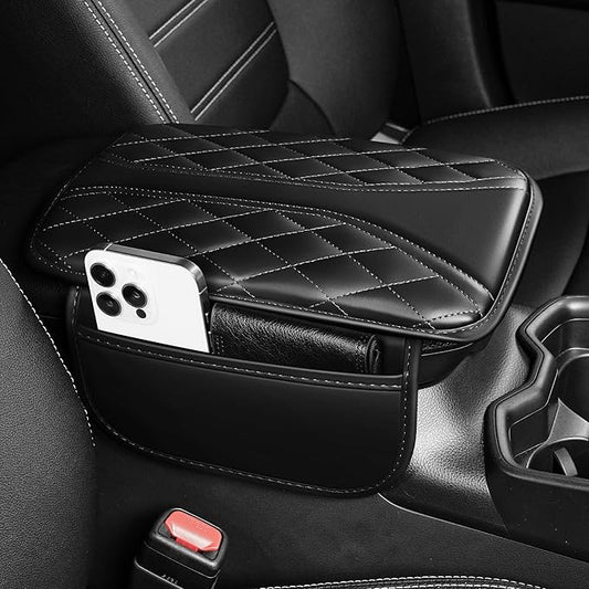 Car Center Console Cover Fit for Jeep Wrangler - Leather Armrest Covers with 2 Storage Pockets(Black)