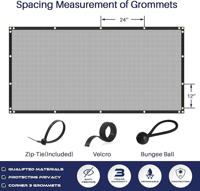 Windscreen4less Privacy Fence Screen Heavy Duty Windscreen Fencing Mesh Fabric Shade Net Cover with Brass Grommtes for Outdoor Wall Garden Yard Pool Deck, 8'x115' Light Gray