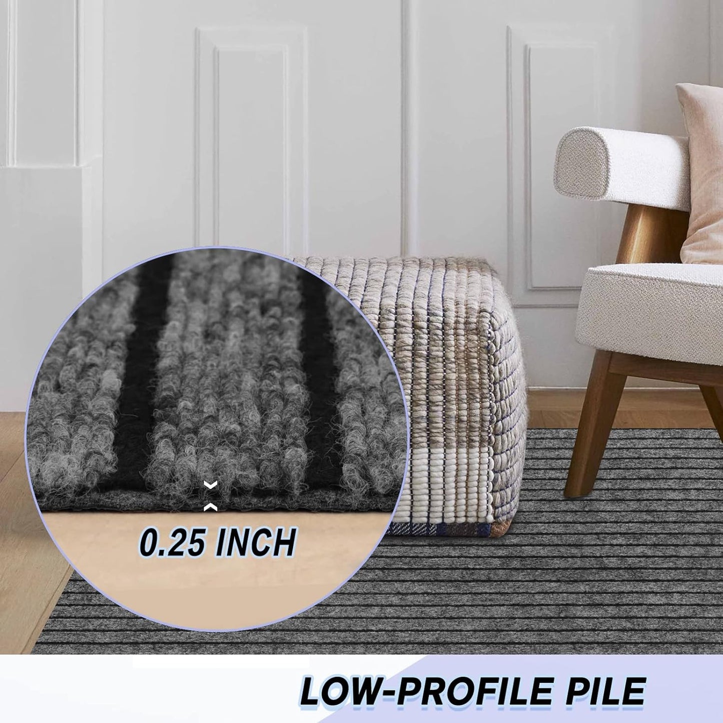 Custom Size Backed Non-Slip Area Rugs Runner, Easy Clean, Waterproof Runner Rugs for Hallway Entryway, Kitchen, Laundry, 4FT x 8FT, Gray Stripe