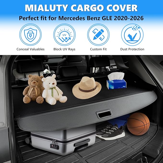 MIALUTY® Cargo Cover for 2020-2026 Mercedes Benz GLE350 GLE450 Retractable Trunk Cover GLE Accessories Anti-Peeping Anti-Theft Privacy Screen,Trunk Luggage Shield Shade Carbon Fiber Texture