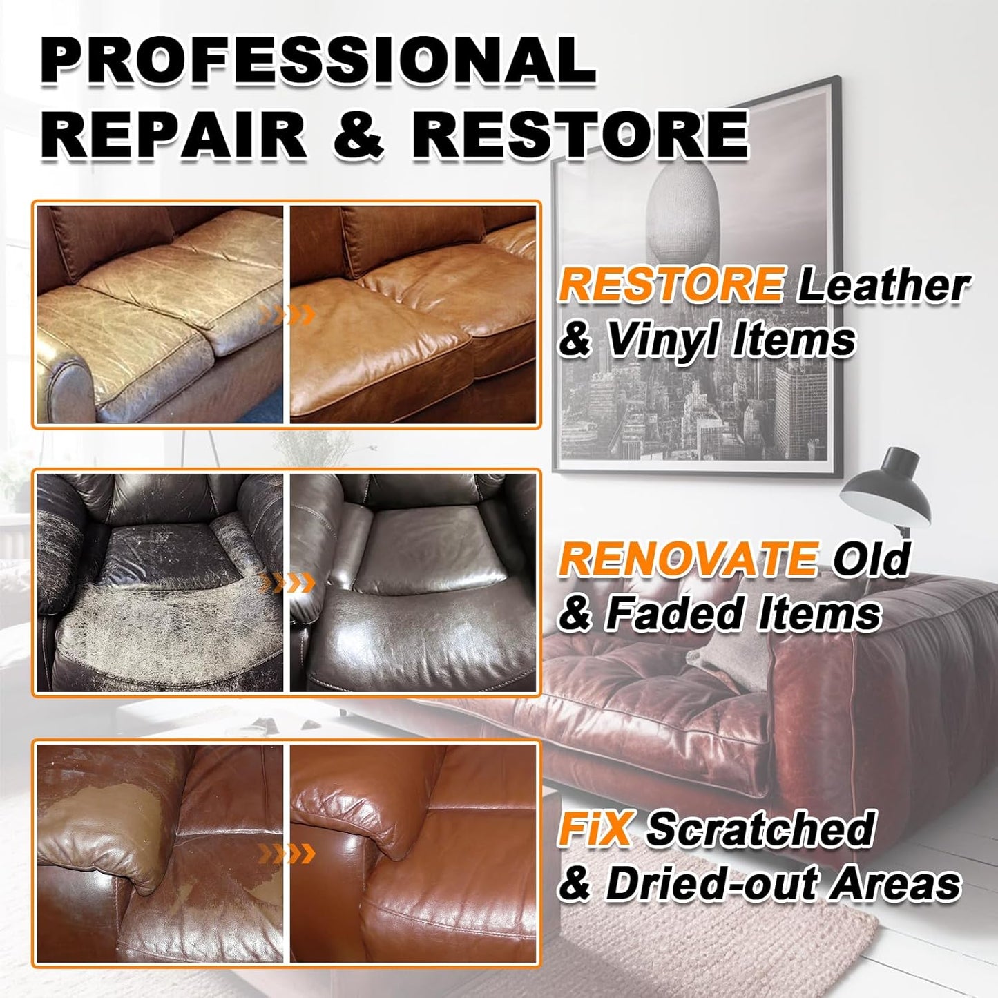 White Leather Recoloring Balm, 12oz Leather Color Restorer for Couches, Leather Repair Kit for Furniture, Leather Dye for Leather Fade, Leather Repair Restore car seat