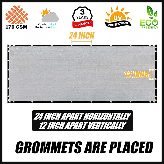 Royal Shade Custom Size 6' x 95' Grey Fence Privacy Screen Windscreen Cover Netting Mesh Fabric Cloth - Cable Zip Ties Included (We Make Custom Size)