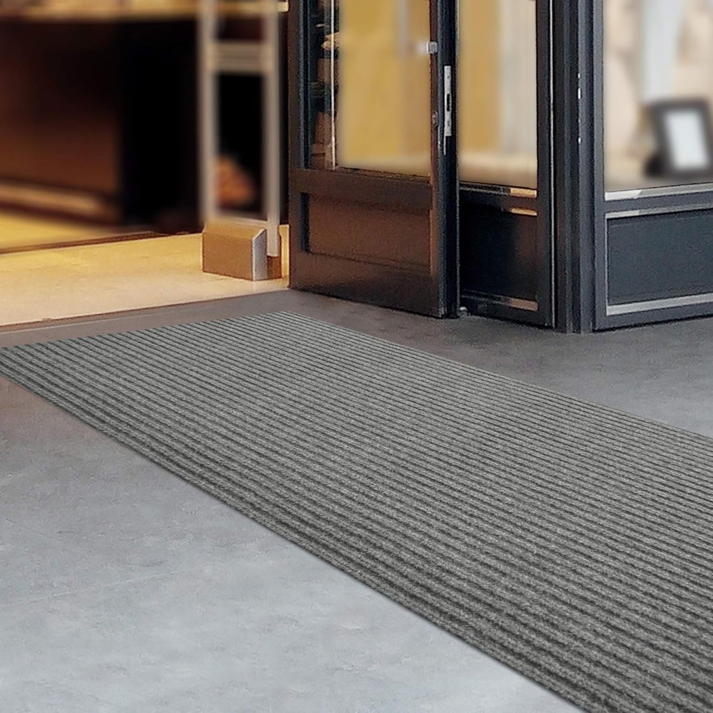 iCustomRug Spartan Weather Warrior Indoor/Outdoor Utility Ribbed Carpet Runner with Non-Slip Thermoplastic Rubber Backing, 3ft X 46ft in Grey