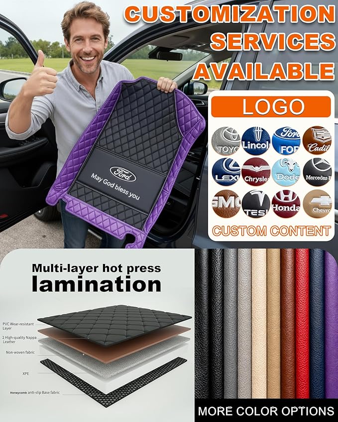 All-Weather car Floor MATS-Suitable for 99% of car Models,Leather car mat, offering Personalized Embroidery and Multiple Color Options,Provide Protection for car Rug (Light-Blue)