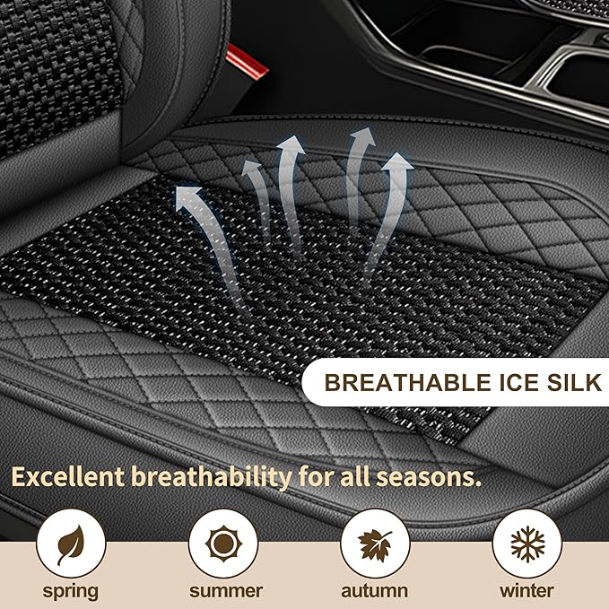 TTX LIGHTING for Jeep Grand Cherokee 2005-2026 Car Seat Covers, Breathable Ice Silk & Leather Seat Protector, Cool & Anti-Sweat for Long Driving, Airbag Compatible, 2 Front Seats (Black&Gray)