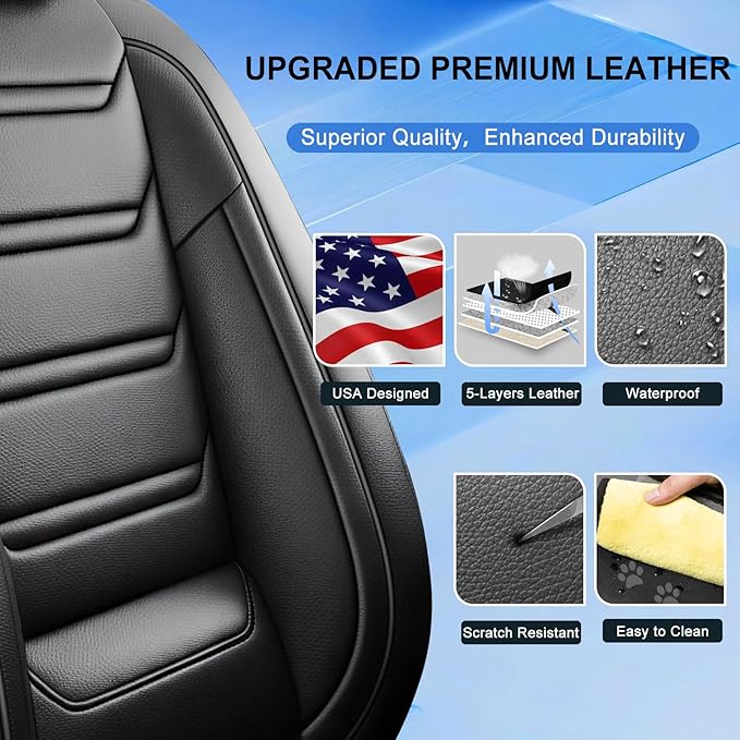 Fit CX-50 Car Seat Covers (Front Pair) for Select Mazda CX50 2023-2026, Premium Full Coverage Leather, Airbag Compatible, Waterproof All Weather Breathable Seat Cushion Protector, Black