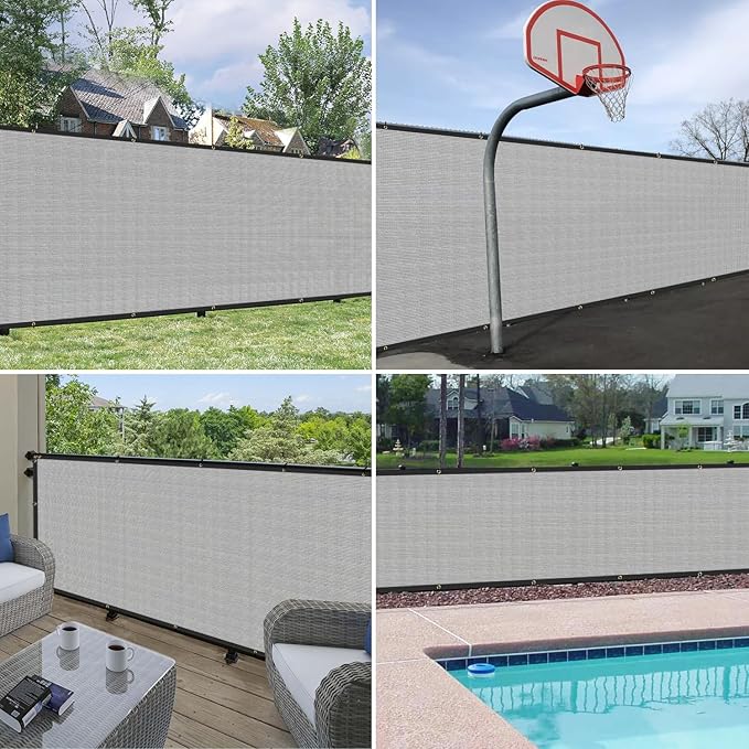 Windscreen4less Privacy Fence Screen Heavy Duty Windscreen Fencing Mesh Fabric Shade Net Cover with Brass Grommtes for Outdoor Wall Garden Yard Pool Deck, 8'x141' Light Gray