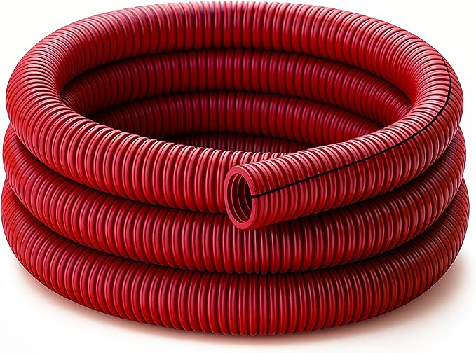 Electriduct Split Wire Loom Tubing Polyethylene Corrugated Flexible Conduit - 3/8" Nominal Size - 10 Feet - Red
