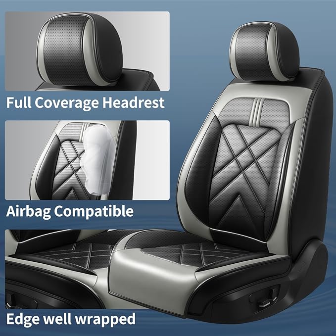 CX-50 Car Seat Covers Fit for Mazda CX-50 2023-2026, Full Coverage Premium Leather Waterproof Breathable Seat Covers, Automotive Seat Protectors, Airbag Compatible(Full Set Seats, Black Gray)