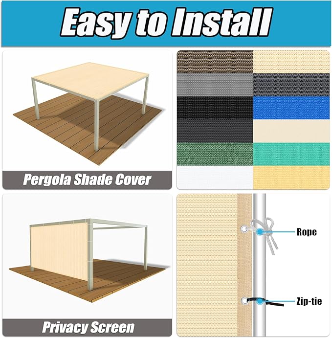 Amagenix 90% Pergola Shade Cover 14' X 16' Sun Shade Cloth with Grommets for Outdoor Garden Patio Porch, Commercial Grade 200 GSM - Cable Zip Ties Included (We Customized) GN108, Wheat