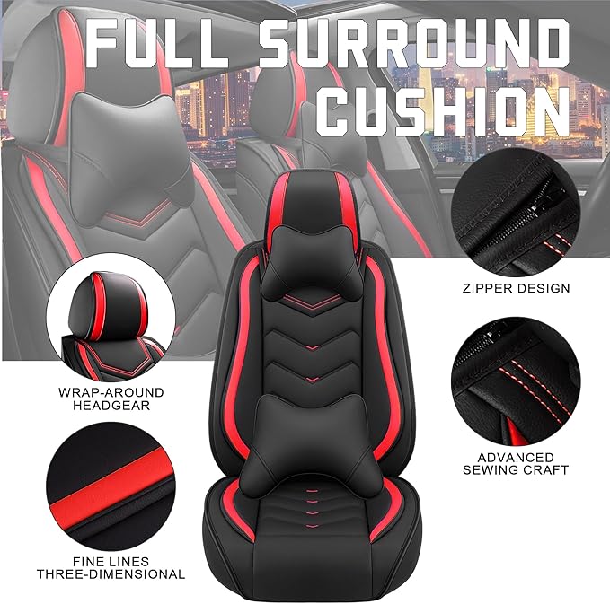 CTDS Car Seat Covers for Hyundai Kona 2018-2026, Stylish Sport Seat Cover, Premium Nappa Leather Car Seat Cover. Automobile Seat Covers Sets.(Luxury 2 Seats/Black Red)