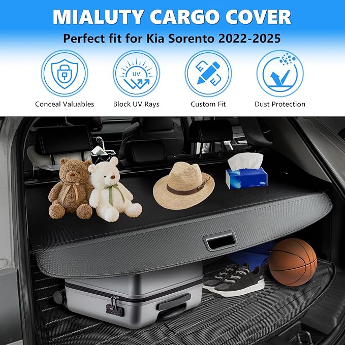 MIALUTY® Cargo Cover for 2021-2026 Kia Sorento Retractable Trunk Cover Sorento Accessories Anti-Peeping Anti-Theft Privacy Screen,Trunk Luggage Shield Shade Carbon Fiber Texture