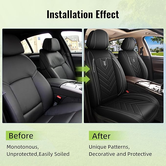 AOMSAZTO Car Seat Cover for Chevrolet Chevy Cruze 2011-2019 Front Set, Leather Car Seat Protector Waterproof, Non Slip Car Seat Cushion, Interior Seat Covers Automotive Accessories - Black