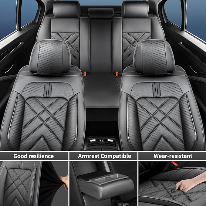 CX-3 Car Seat Covers Custom Fit for Mazda CX-3 2016-2021, Full Coverage Premium Leather Waterproof Breathable Seat Covers, Automotive Seat Protectors, Airbag Compatible(Full Set Seats, Black)
