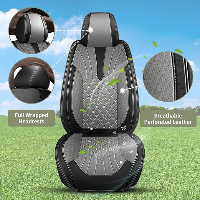 Front Set Car Seat Covers Fit for Toyota Highlander Seat Covers 2008-2025 2026 Breathable Perforated Leather Seat Cover Automotive Interior Accessories (2 Seats, Black&Gray)
