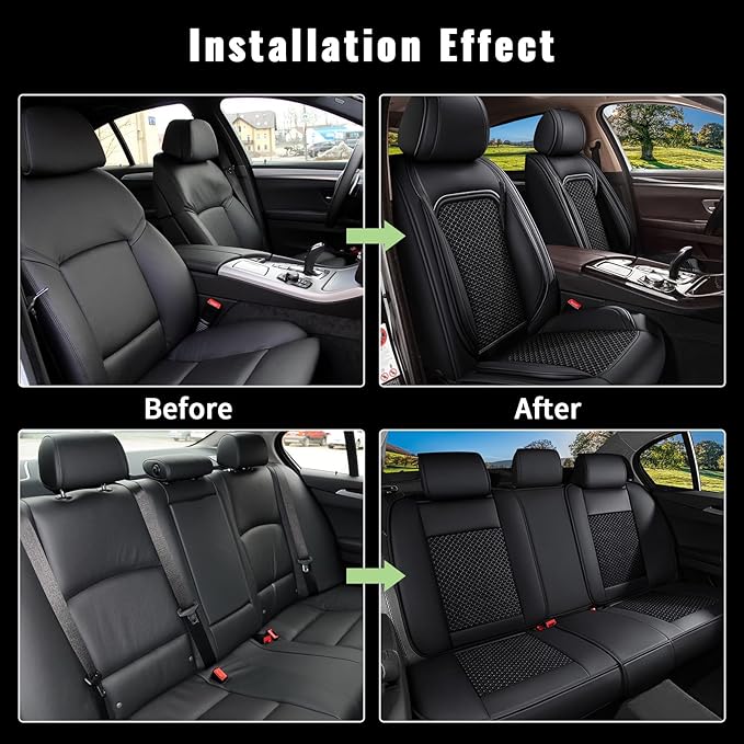 Car Seat Covers Full Set for Nissan Altima 2009-2024 2025 2026 - Breathable Cooling Ice Silk Leather Seat Cover - 5 Seats Vehicle Seat Covers Protector Seat Cushion Auto Accessories (Black)