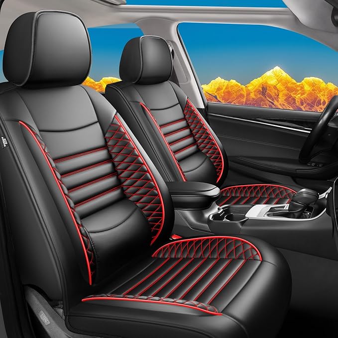 Fit Kona Car Seat Covers for Hyundai Kona 2018-2024 2025 2026 - Upgraded Premium Waterproof & Breathable Leather,Airbag Compatible, All-Weather Seat Cushion Protector(Full Set,Black+Red)