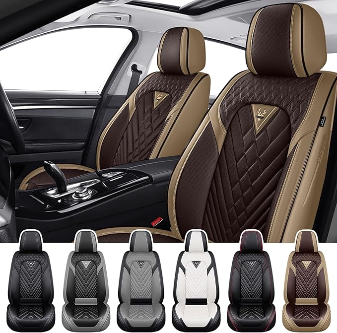 Truck Seat Covers for Chevy Silverado 3500 2007-2026, Waterproof Premium Leather Full Coverage Car Seat Cover, Muscle Sport Style Auto Interior Seat Cover Sets (Front Set/Brown Coffee)