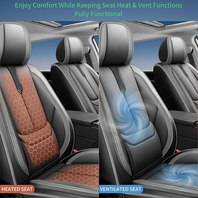 Fit Santa Cruz Car Seat Covers for Hyundai Santa Cruz 2022-2025 2026 -Upgraded Premium Waterproof & Breathable Leather,Airbag Compatible,All-Weather Seat Cushion Protector,2 Front/Black-Grey