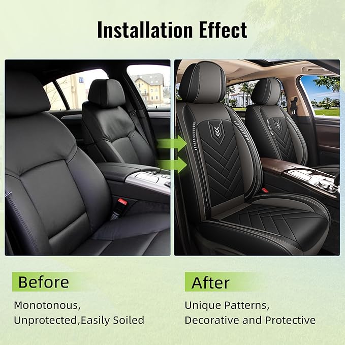 AOMSAZTO Front Seat Covers Fit for Nissan Kicks 2018-2025 2026 Waterproof Faux Leather Car Seat Cover Compatible with Airbag(2PCS Front, Black&Grey)