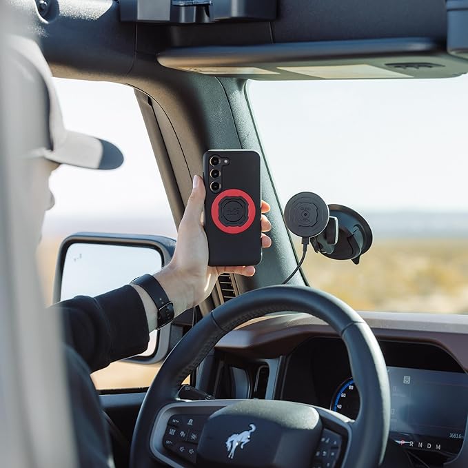 Quad Lock Heavy Duty Suction Car Phone Mount with MAG Phone Case and MAG Wireless Charging Head for iPhone 15 Pro Max
