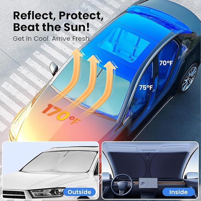 Windshield Sunshade for Subaru Crosstrek 2018-2024 2025 2026 - Innovative No-Light-Pass Technology, Mirror Cut-Out, Blocks 99% UV Rays, Fade-Resistant, Easy-Fold Crosstrek Windshield Sun Shade