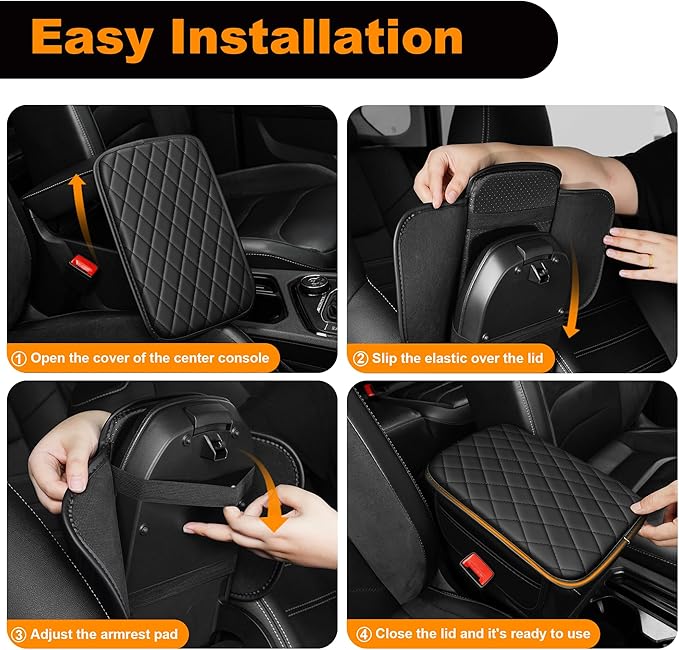 Center Console Cover for Cars Fit for Jeep Wrangler Leather Armrest Covers with 2 Storage Bags(Black)