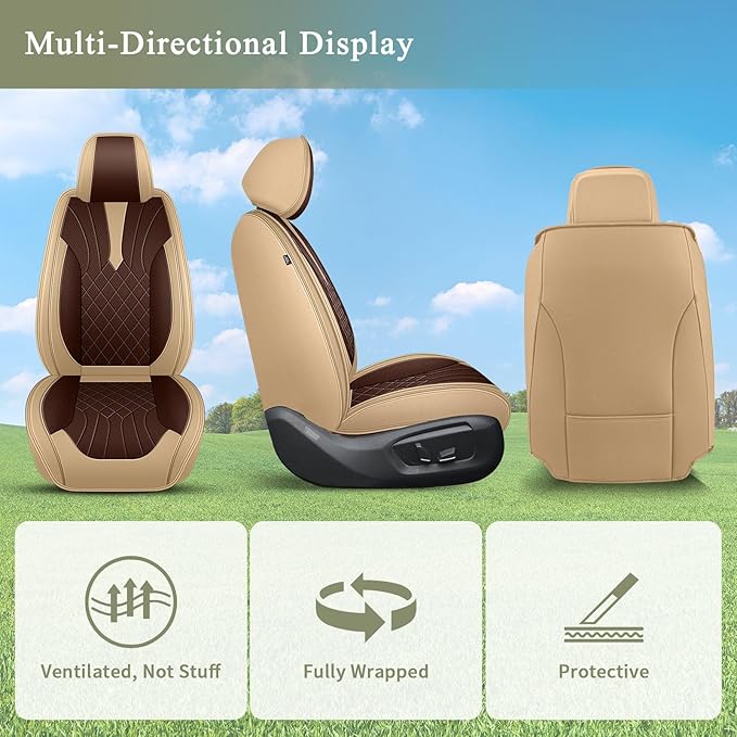 Breathable Car Seat Covers for Nissan Juke S/SV/SL 2011-2017, Front Seats, Perforated Leather, Seat Protector, Interior Trim for Nissan Juke Accessories (Beige&Brown)