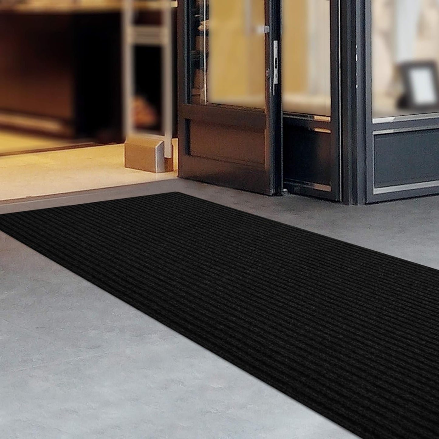 iCustomRug Spartan Weather Warrior Duty Indoor/Outdoor Utility Ribbed in 3ft,4ft,6ft Widths 70 Custom Sizes with Natural Non-Slip Rubber Backing 4'X20' in Black