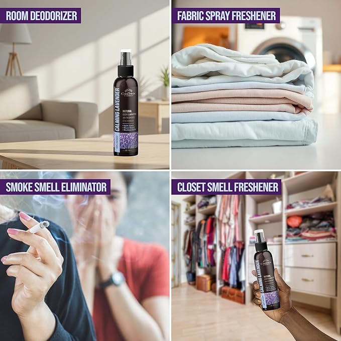 Non-Toxic Odor Eliminator,Natural Lavender Air Freshener Spray for Home,Linen Spray for Bedding, Closet & Couch Deodorizer,Long Lasting Bathroom & Toilet Freshener,Safe for Kids & Pets,2PK,4 Oz each