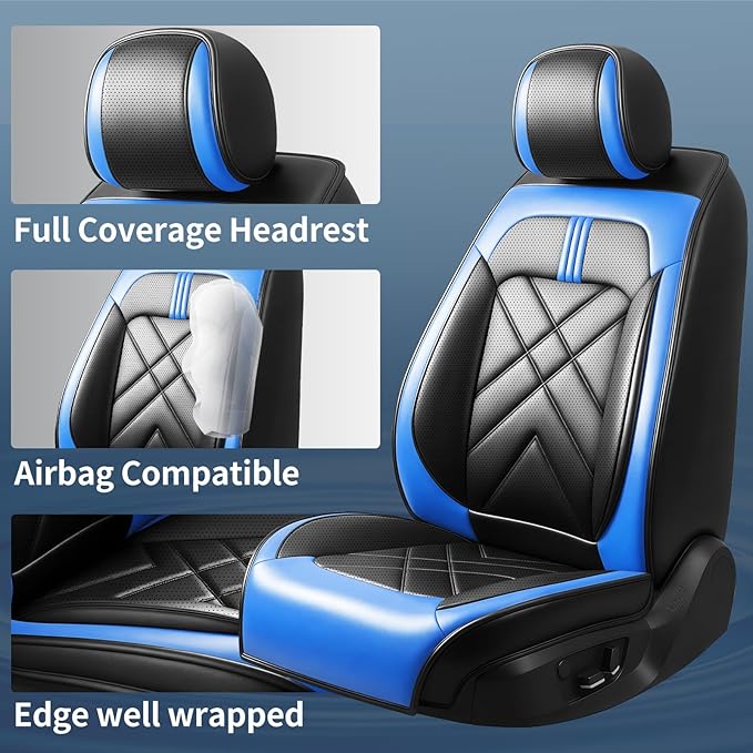 CX-30 Car Seat Covers Fit for Mazda CX-30 2020-2026, Full Coverage Premium Leather Waterproof Breathable Seat Covers, Automotive Seat Protectors, Airbag Compatible(2 Front Seats, Black-Blue)