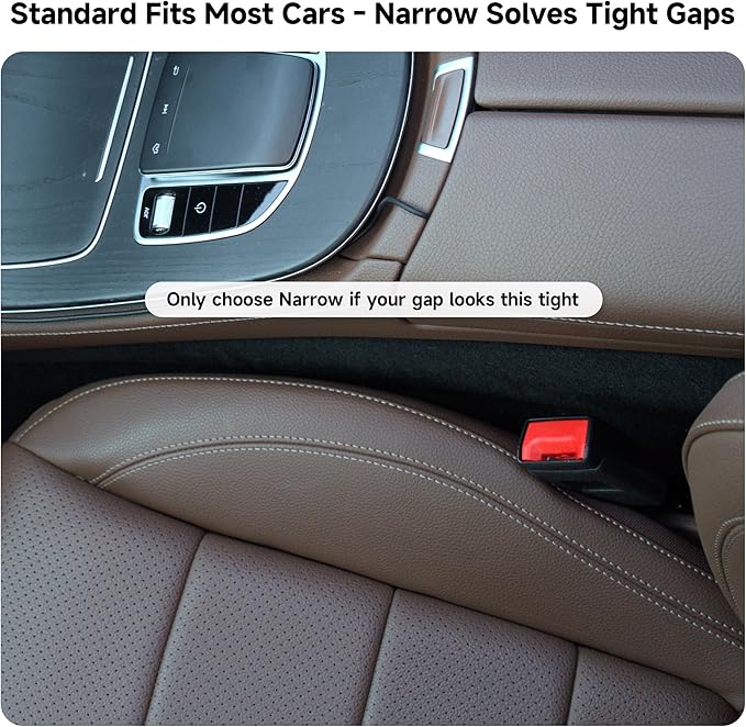 Car Seat Gap Filler Set of 2, 3IN1 Seat Side Gap Filler Plug with Storage Slot & Hook Function, Soft Foam Universal Fit Car SUV Truck Fill Gap Between Seats Console Organizer（Narrow Deep Brown）