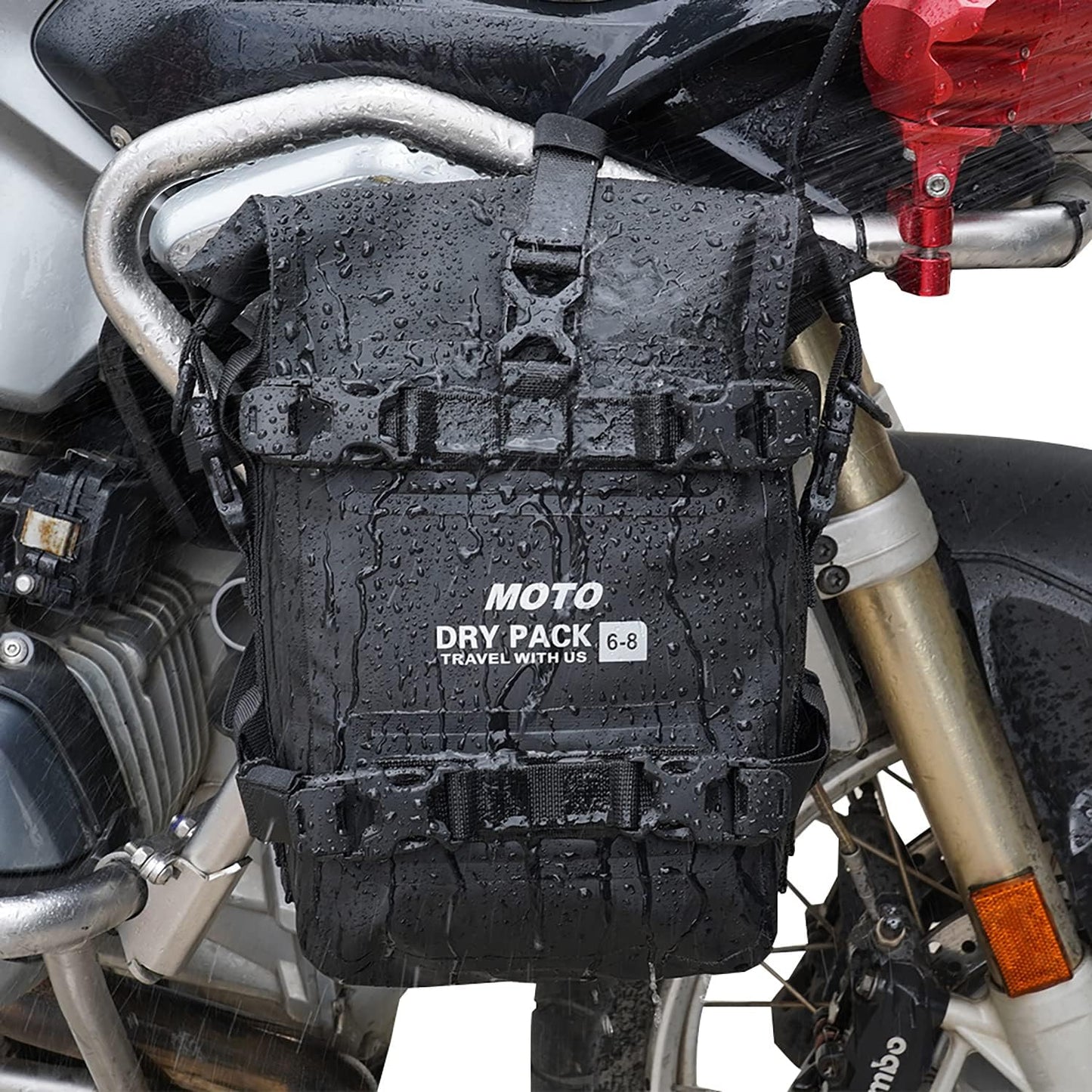 Motorcycle Tail Bag Front Bumper Bag, 8L Roll-top Waterproof Motor Saddle Panniers Luggage Bags for Bike Motorcy-Yellow