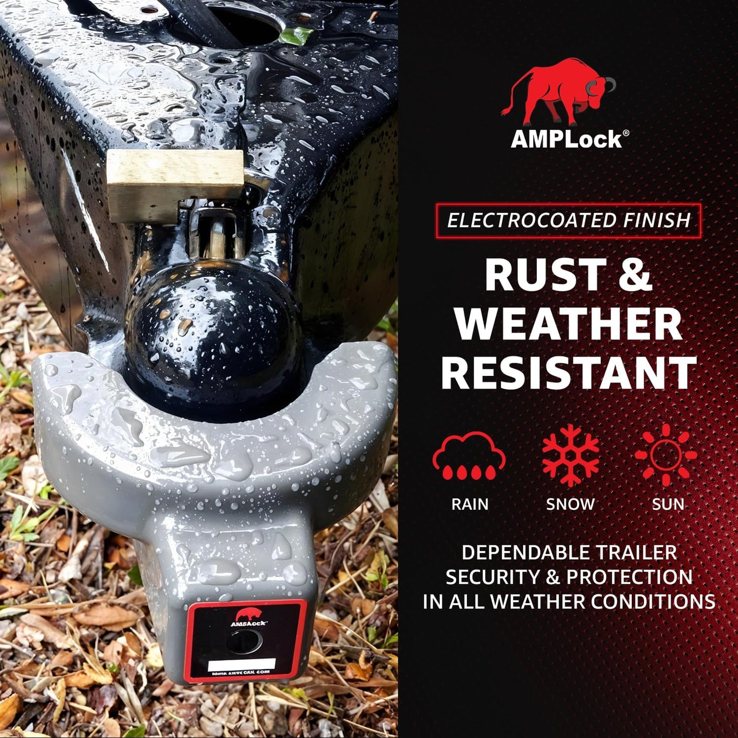 AMPLock - U-BRHT2516 2-5/16" Trailer Ball Hitch Lock - Titan Weld-on Design for Boat, RV, and RVs & Travel Trailer Hitch Coupler Locks, Patented 2-Parts Anti-Theft Lock with Push & Locking System